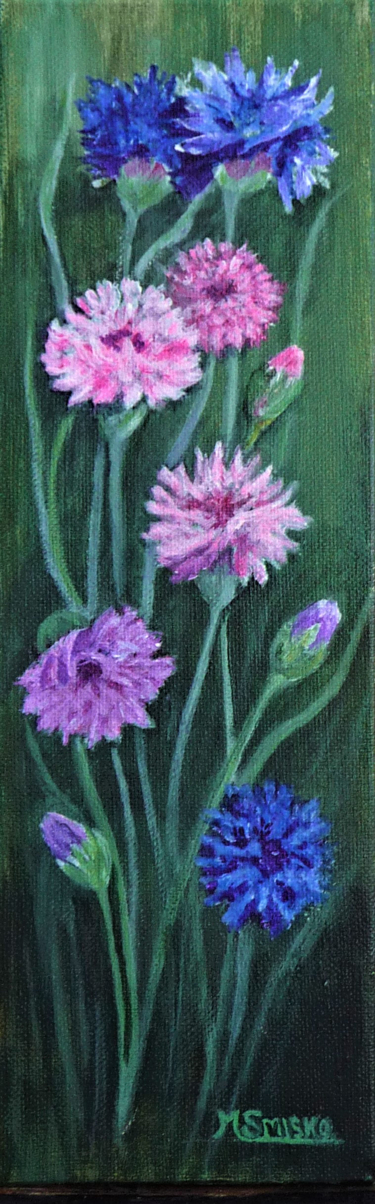Acrylic on canvas, unframed, 12" X 4", 7 Bachelors Hanging On,  $30,by msmiskocreations.com
msmisko@yahoo.ca
