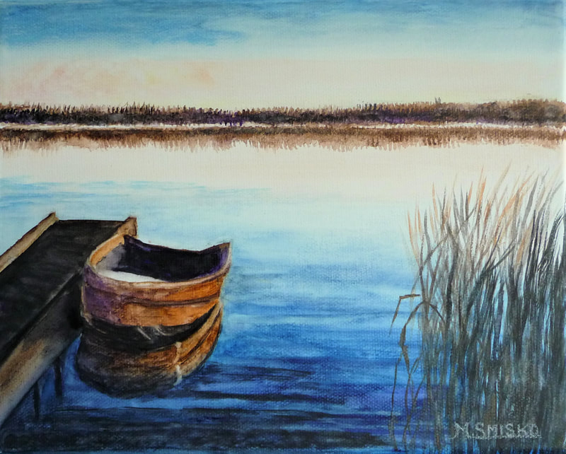 Watercolor on canvas, 8"x10" unframed, DOCKED AT EMMA, $90,  SOLD  by msmiskocreations.com
msmisko@yahoo.ca