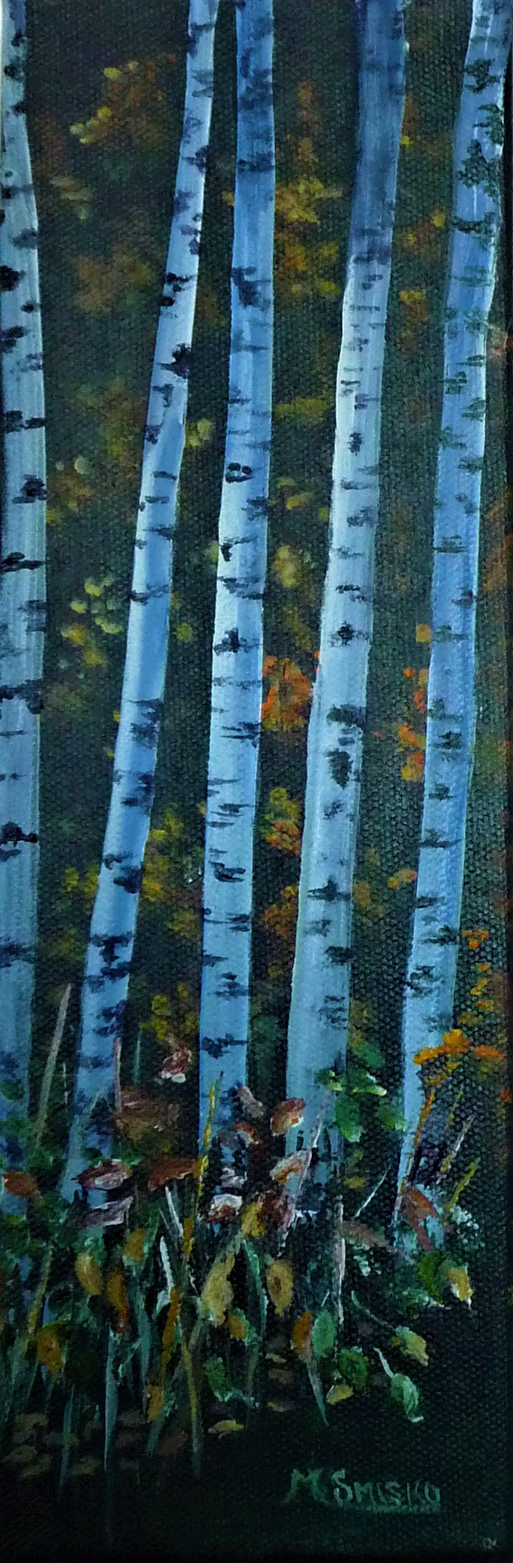 Acrylic on canvas, 12"x4" unframed, INTO THE FOREST #1, $80, by msmiskocreations.com
msmisko@yahoo.ca