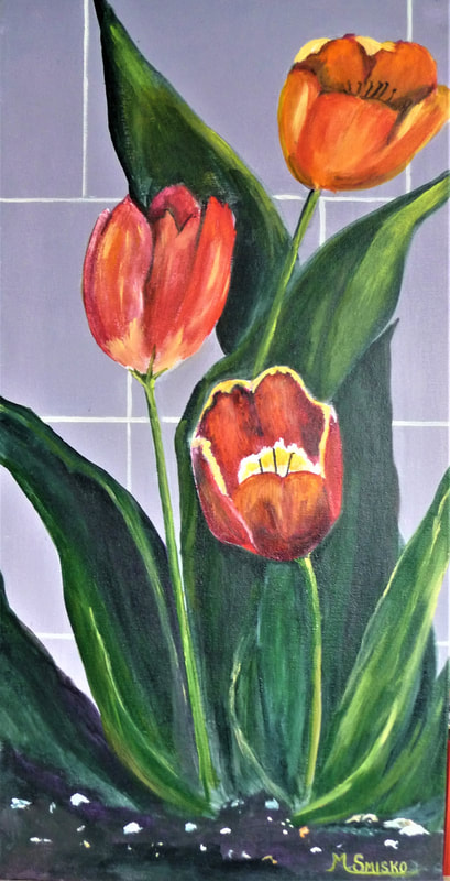 Acrylic on gallery canvas,  unframed 20"x12", TULIP TIME#2, $300, by msmiskocreations.com
msmisko@yahoo.ca