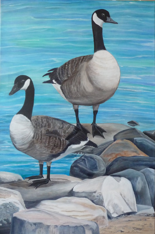 Acrylic on canvas, Framed, 26"x38", 
ON THE ROCKS,$675, by
msmiskocreations.com
msmisko@yahoo.ca