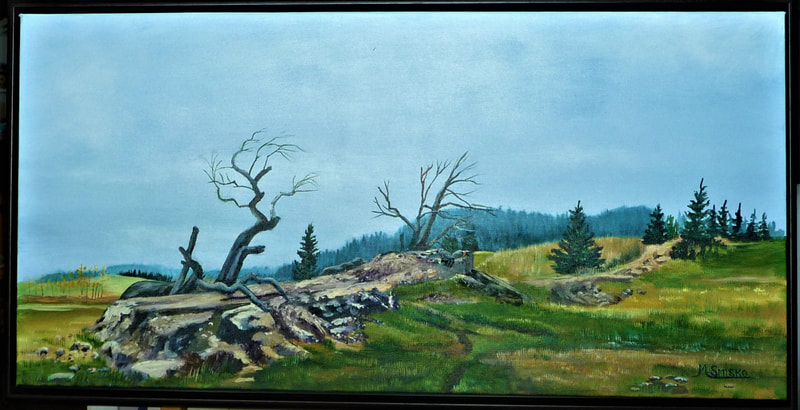 Acrylic on canvas, framed, size 17" x 32", TWISTED SISTERS, $550, by msmiskocreations.com
msmisko@yahoo.ca