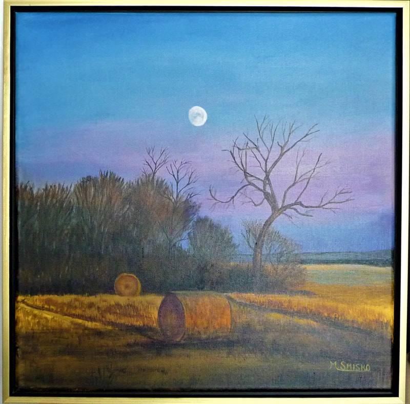 Acrylic on canvas, framed 22"x22",  WHEN SHADOWS FALL, $550, by msmiskocreations.com
msmisko@yahoo.ca